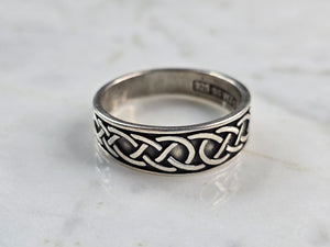 Mens Vintage Estate Sterling Silver WJ Celtic Eternity Knot Ring 4.3g E3755