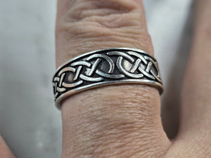Mens Vintage Estate Sterling Silver WJ Celtic Eternity Knot Ring 4.3g E3755