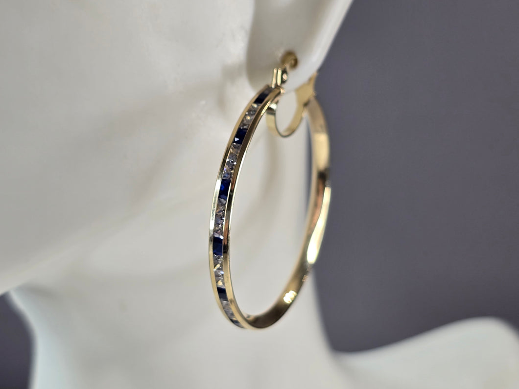 Womens 14K Yellow Gold Spinel & CZ Hoop Earrings, 4.5g E3763