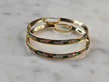 Load image into Gallery viewer, Womens 14K Yellow Gold Emerald &amp; CZ Hoop Earrings, 4.5g E3764