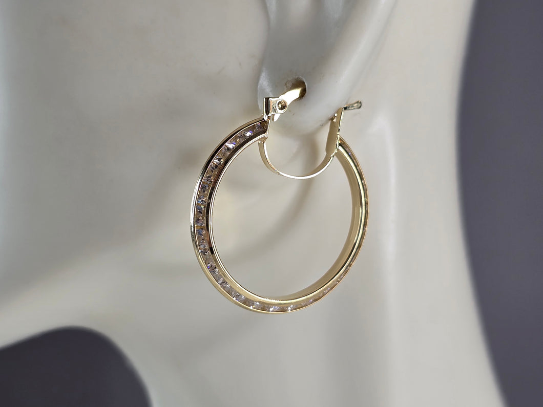 Womens 14K Yellow Gold CZ Hoop Earrings, 3.0g E3765
