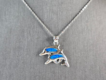 Load image into Gallery viewer, Womens Sterling Silver Blue Opal Dolphin Pendant Necklace 4.7g E3785