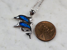 Load image into Gallery viewer, Womens Sterling Silver Blue Opal Dolphin Pendant Necklace 4.7g E3785