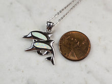 Load image into Gallery viewer, Womens Sterling Silver Opal Dolphin Pendant Necklace 4.7g E3786