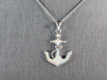 Load image into Gallery viewer, Womens Sterling Silver Opal Maritime Anchor Pendant Necklace 4.5g E3787