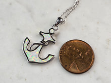 Load image into Gallery viewer, Womens Sterling Silver Opal Maritime Anchor Pendant Necklace 4.5g E3787