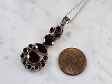 Load image into Gallery viewer, Womens  Estate Sterling Silver Garnet Cluster Pendant Necklace 10.1g E3790