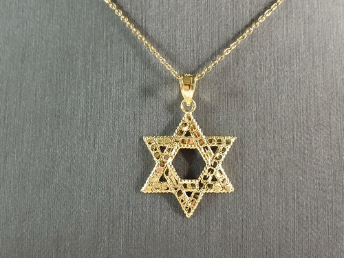Sterling Silver Gold Tone Jewish Judaica Star of David Pendant, 2.8g E3793