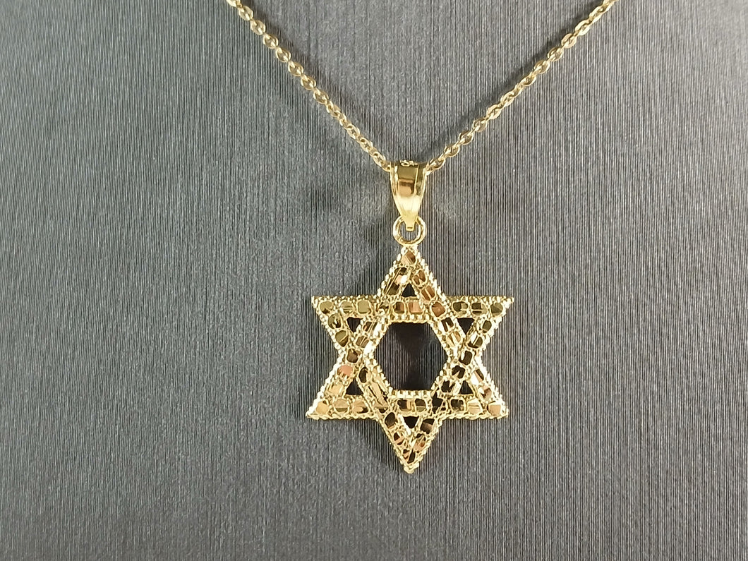 Sterling Silver Gold Tone Jewish Judaica Star of David Pendant, 2.8g E3793