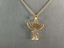 Load image into Gallery viewer, Sterling Silver Gold Tone Jewish Judaica Candelabra Pendant Necklace 3.6g E3797