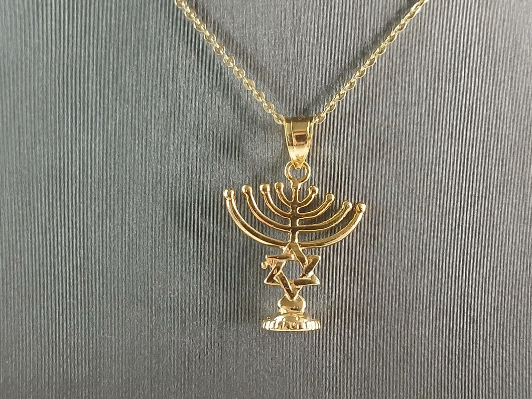 Sterling Silver Gold Tone Jewish Judaica Candelabra Pendant Necklace 3.6g E3797