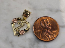 Load image into Gallery viewer, Womens 10K Yellow &amp; Rose Gold Initial Letter &quot; Z &quot;  Heart Pendant 0.9g E3827