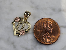 Load image into Gallery viewer, Womens 10K Yellow &amp; Rose Gold Initial Letter &quot; U &quot;  Heart Pendant 0.9g E3830