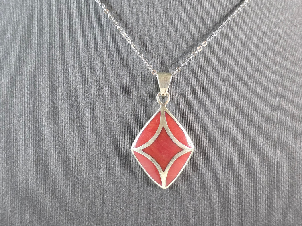 Womens Estate Sterling Silver Enamel Modernist Pendant Necklace 5.4g E3872