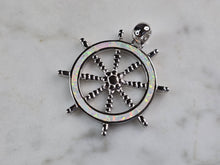 Load image into Gallery viewer, Womens Sterling Silver Opal Maritime Ship Wheel Pendant 4.5g E3881