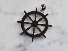 Load image into Gallery viewer, Womens Sterling Silver Opal Maritime Ship Wheel Pendant 4.5g E3881