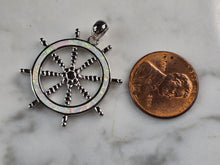 Load image into Gallery viewer, Womens Sterling Silver Opal Maritime Ship Wheel Pendant 4.5g E3881