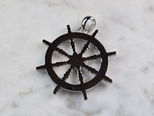 Load image into Gallery viewer, Womens Sterling Silver Blue Opal Maritime Ship Wheel Pendant 4.5g E3882