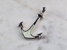 Load image into Gallery viewer, Womens Sterling Silver Opal Maritime Anchor Pendant 3.0g E3884