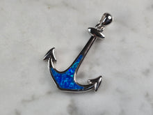 Load image into Gallery viewer, Womens Sterling Silver Blue Opal Maritime Anchor Pendant 3.0g E3885