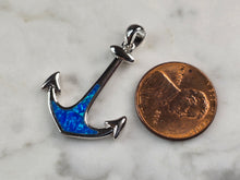 Load image into Gallery viewer, Womens Sterling Silver Blue Opal Maritime Anchor Pendant 3.0g E3885