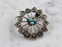 Load image into Gallery viewer, Womens Vintage Estate Sterling Silver Turquoise Filigree Brooch 3.7g E3897
