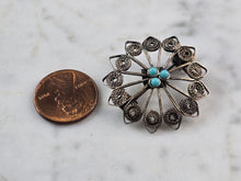 Load image into Gallery viewer, Womens Vintage Estate Sterling Silver Turquoise Filigree Brooch 3.7g E3897