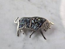 Load image into Gallery viewer, Womens Vintage Estate MOP Abalone Sterling Silver Bull Brooch Pin 2.8g E3904