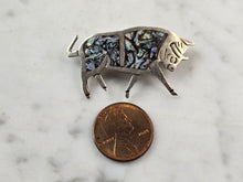 Load image into Gallery viewer, Womens Vintage Estate MOP Abalone Sterling Silver Bull Brooch Pin 2.8g E3904