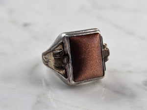 Mens Vintage Estate Sterling Silver 10k GP Modernist Goldstone Ring 9.6g E3925