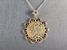 Load image into Gallery viewer, Womens Sterling Silver Gold Tone Amethyst Pendant Necklace 11.7g E3929