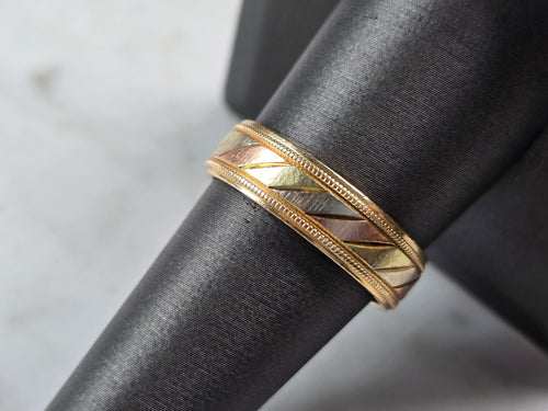 Mens Vintage Estate 14k Mixed Gold Artcarved Wedding Band Ring 5.6g E3940