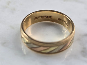 Mens Vintage Estate 14k Mixed Gold Artcarved Wedding Band Ring 5.6g E3940