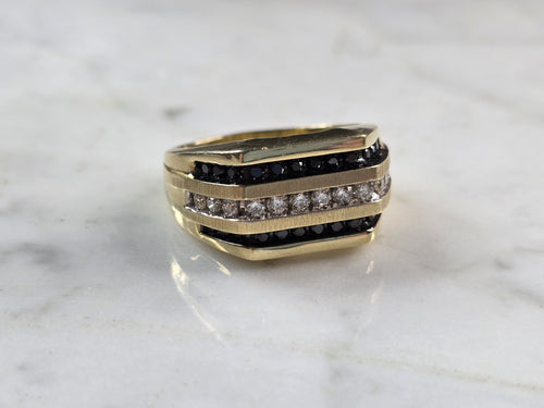 Mens Vintage Estate 14K Yellow Gold Black Diamond Ring 8.4g E3943