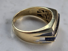 Load image into Gallery viewer, Mens Vintage Estate 14K Yellow Gold Diamond &amp; Sapphire Ring 10.8g E3944