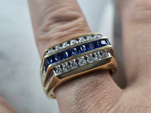 Load image into Gallery viewer, Mens Vintage Estate 14K Yellow Gold Diamond &amp; Sapphire Ring 10.8g E3944