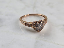 Load image into Gallery viewer, Womens Vintage Estate 10K Rose Gold Diamond Heart Ring 2.4g E3971