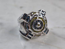 Load image into Gallery viewer, Womens Vintage Art Deco 10K White Gold Topaz &amp; Yellow Diamond Ring 13.6g E3974