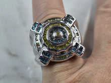 Load image into Gallery viewer, Womens Vintage Art Deco 10K White Gold Topaz &amp; Yellow Diamond Ring 13.6g E3974