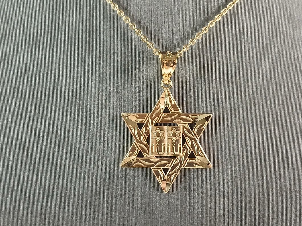 Sterling Silver Gold Tone Jewish Judaica Star of David Pendant, 3.1g E3994