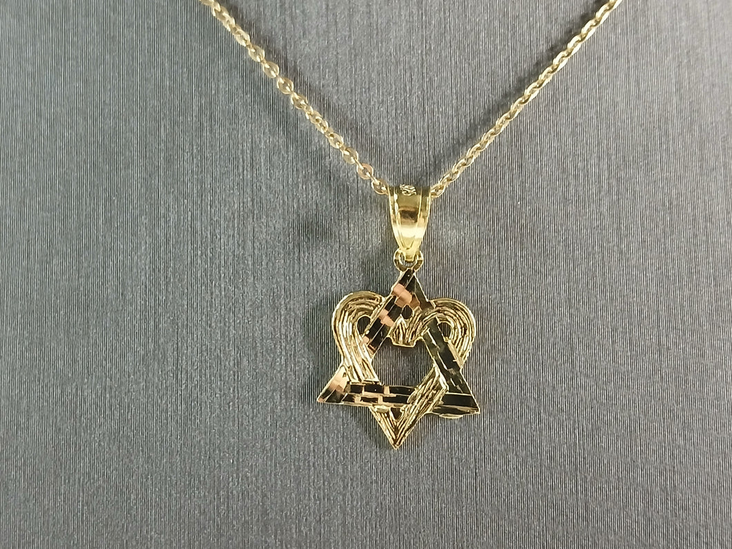Sterling Silver GT Jewish Judaica Star David Heart Pendant Necklace 2.4g E3995