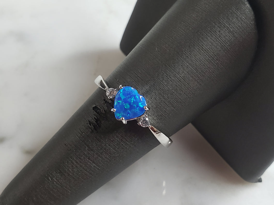 Womens Estate Sterling Silver Modernist Blue Opal Heart Ring 1.9g E4000