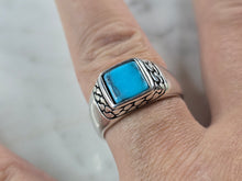 Load image into Gallery viewer, Mens Sterling Silver Modernist Turquoise Ring 6.4g E4004