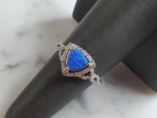 Womens Estate Sterling Silver Modernist Blue Opal Ring 2.9g E4022