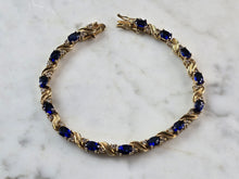 Load image into Gallery viewer, Womens Vintage Estate Sterling Silver Gold Tone Sapphire Bracelet 13.7g E4073