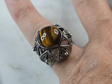 Load image into Gallery viewer, Womens Vintage Estate Sterling Silver Tigers Eye Cocktail Ring 7.1g E4110