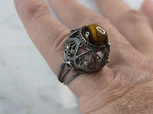 Load image into Gallery viewer, Womens Vintage Estate Sterling Silver Tigers Eye Cocktail Ring 7.1g E4110