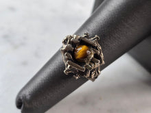 Load image into Gallery viewer, Womens Vintage Estate Sterling Silver Floral Tigers Eye Ring 4.9g E4117