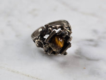 Load image into Gallery viewer, Womens Vintage Estate Sterling Silver Floral Tigers Eye Ring 4.9g E4117