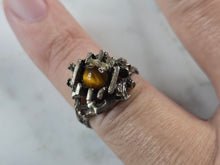Load image into Gallery viewer, Womens Vintage Estate Sterling Silver Floral Tigers Eye Ring 4.9g E4117